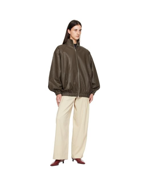 Frankie Shop Brown Taupe Senta Faux-Leather Bomber Jacket
