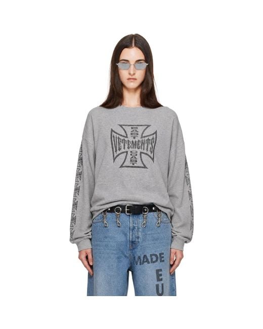 Vetements Gray Big Biker Cross Waffle Longsleeve T-Shirt
