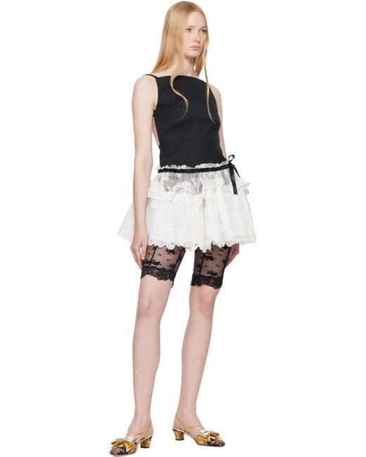 YUHAN WANG Ssense限定 ホワイト レース ルーシュ ミニスカート Black