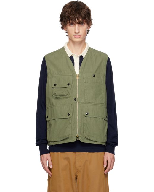 Drake's Green Khaki Ripstop Cotton Fishing Vest for men