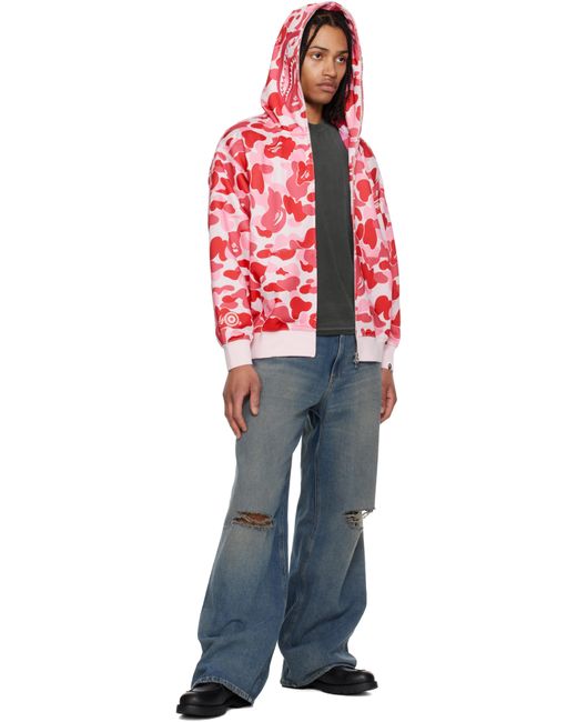 Pull À Capuche À Glissière Rose À Motif Camouflage Abc Et À Requin Emblématique A Bathing Ape pour homme en coloris Red