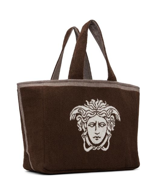 Versace Brown Cotton-Terry Jacquard Tote