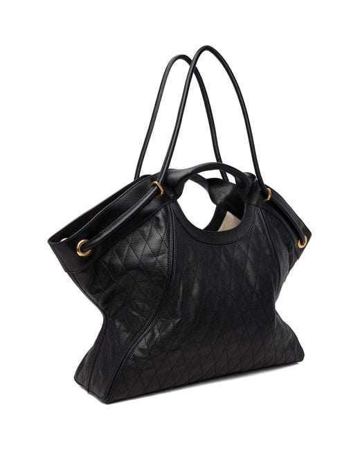 Balmain Black Topstitched Leather Large Tote