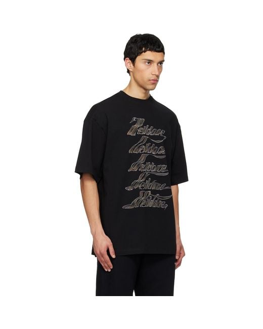 we11done Black Multi Logo T-Shirt for men