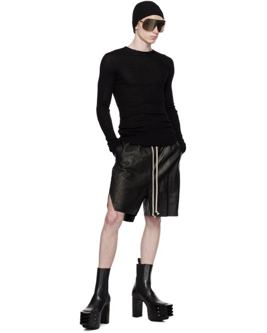 Rick Owens Black Boxer Leather Shorts for men