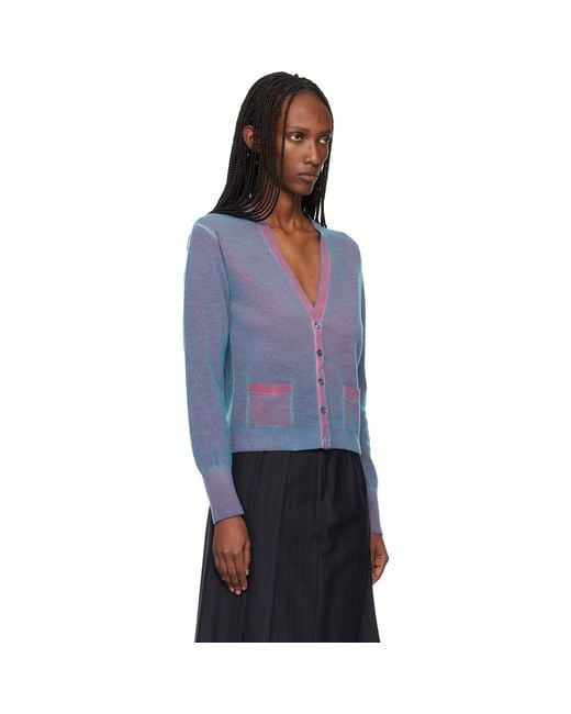 Maison Margiela Blue Virgin Wool V Neck Cardigan