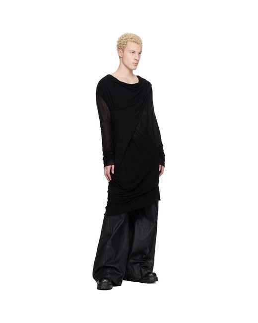 Julius Black Drop Neck Drape T-Shirt for men