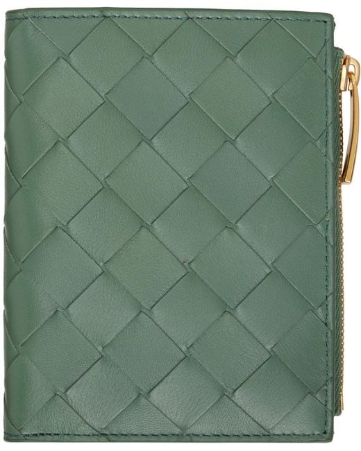 Bottega Veneta Green Small Intrecciato Bi-fold Wallet