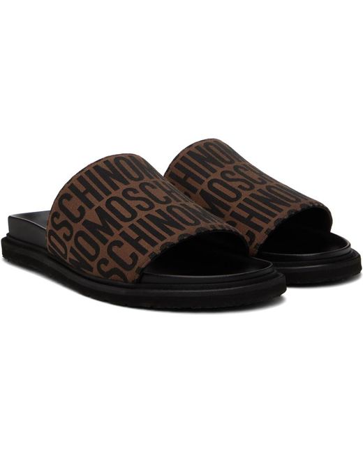 Sandales à enfiler brunes à logos Moschino pour homme en coloris Black