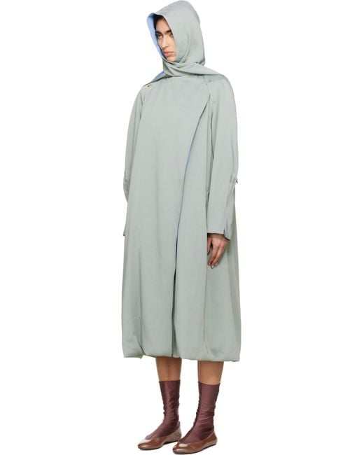 Kiko Kostadinov Ageto Hooded Trench Coat in Blue | Lyst UK