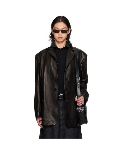 Lu'u Dan Black Oversized Tailored Leather Suit Jacket for men