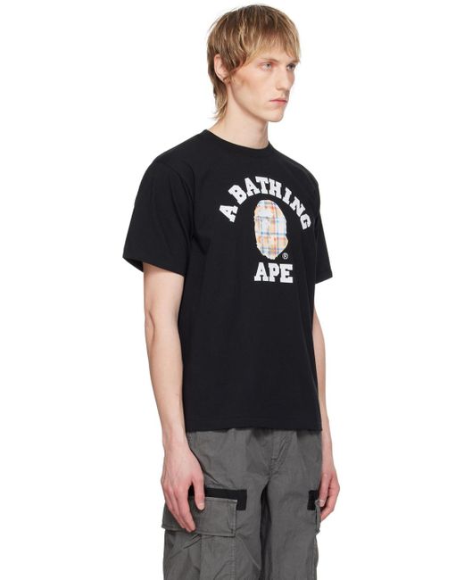 T-shirt noir à logo de style collégial décoloré à carreaux A Bathing Ape pour homme en coloris Black