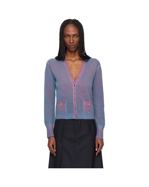 Maison Margiela Blue Virgin Wool V Neck Cardigan