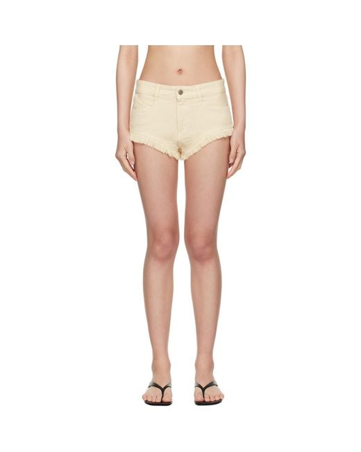 The Attico Natural Off- Fringed Denim Shorts