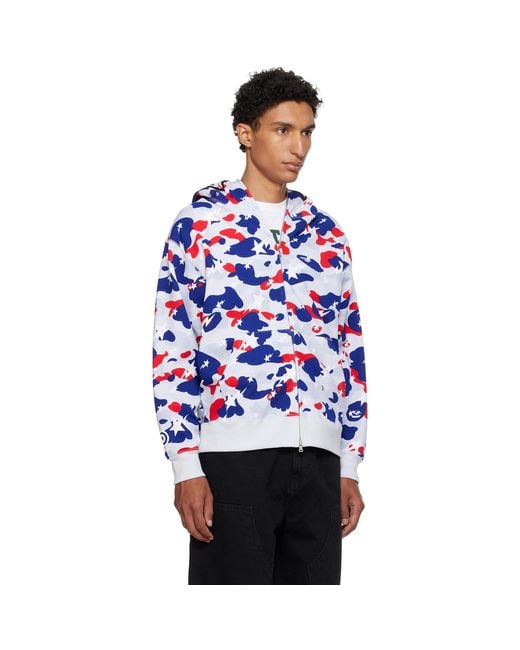 A Bathing Ape Blue Sta Strike Camo Shark Full Zip Hoodie for men