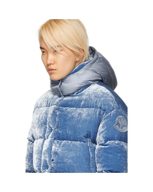 Moncler Blue Velvet Down Caille Jacket | Lyst