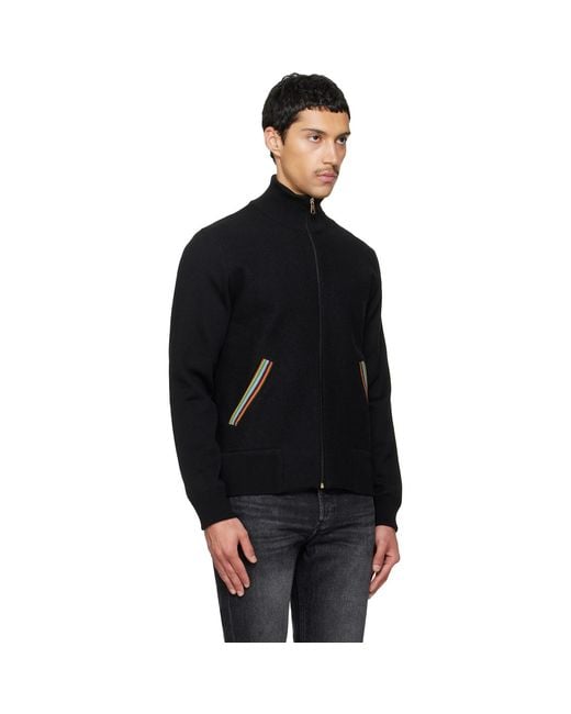 Paul Smith Black 'Signature Stripe' Merino Wool Knitted Jacket for men