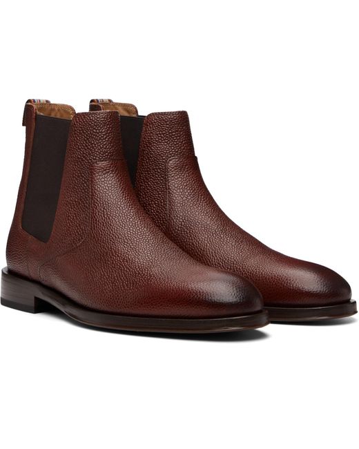 Paul Smith Brown Grain Leather 'Lawson' Chelsea Boots for men
