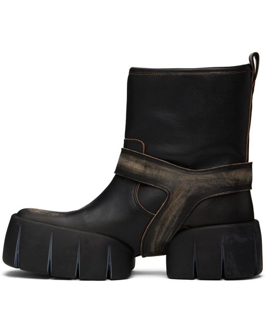DIESEL Black D-Tex Distressed Leather Biker Boots for men