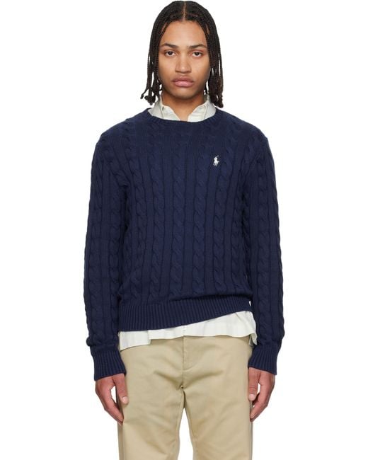 Polo Ralph Lauren メンズ ブルー ネイビー ケーブルニット コットン 