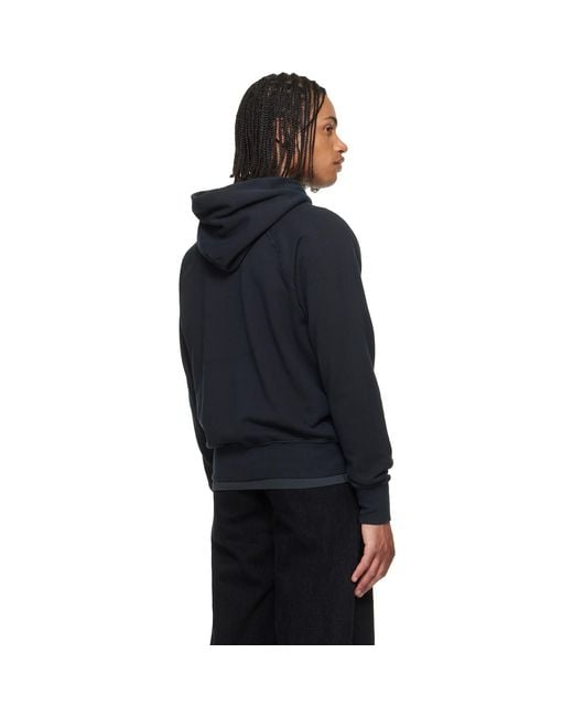 Les Tien Black French Terry Classic Raglan Hoodie for men