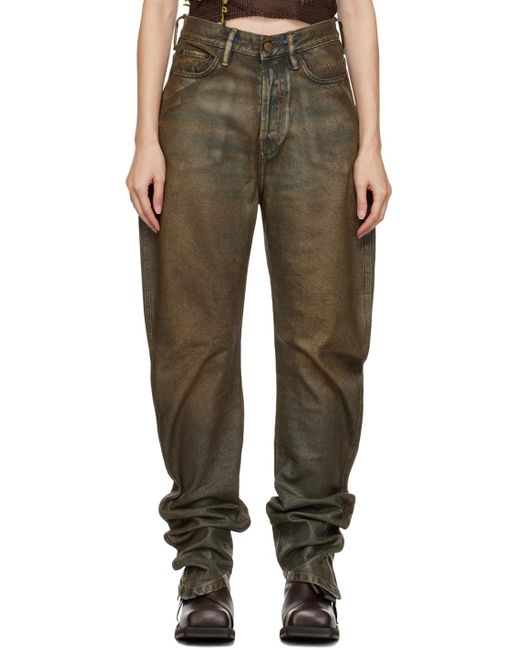 Acne Green Brown Coated Jeans