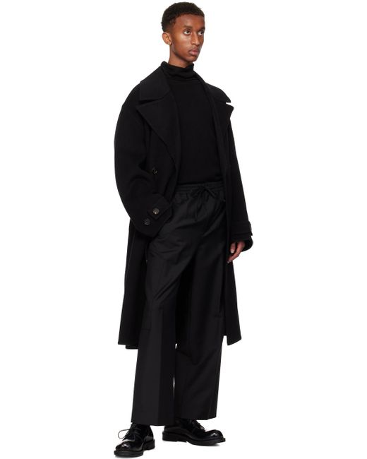 Rohe Black Wide Leg Drawcord Cargo Trousers for men