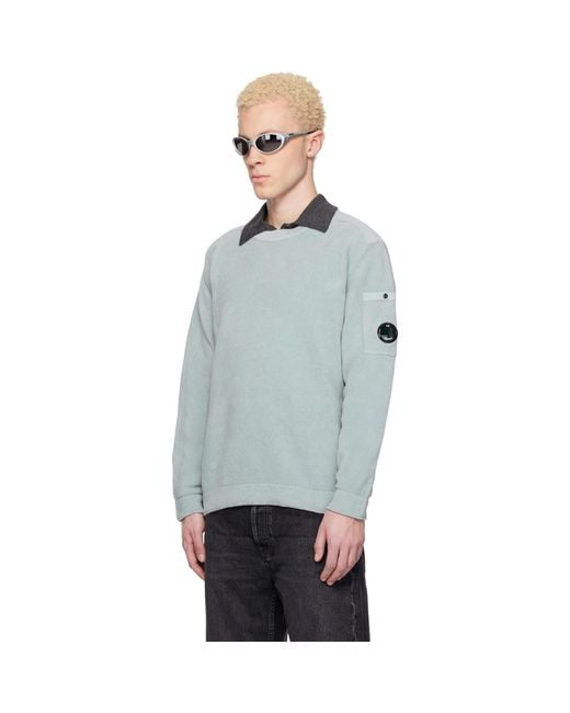 C P Company Gray Cotton Chenille Crewneck Lens Sweater for men