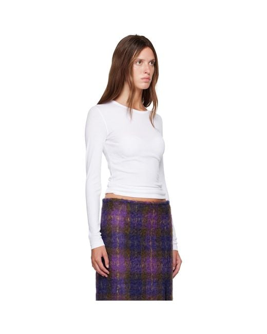 Ganni White Rib Long-Sleeve T-Shirt