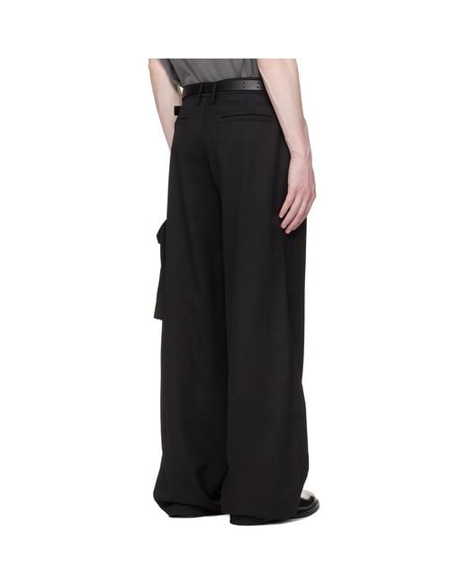 Reese Cooper Black Wool Pleated Cargo Pants for men
