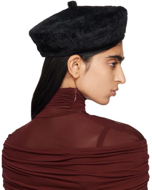 Ruslan Baginskiy Brown Faux-Fur Monogram Embellished Beret