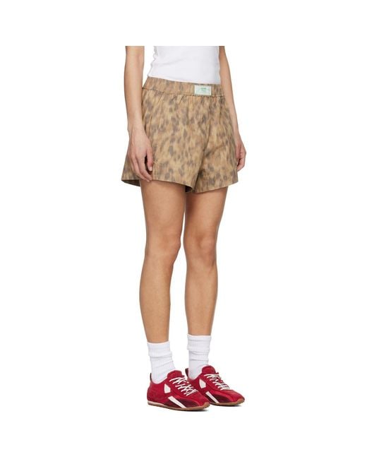 Ganni Multicolor Tan Printed Stretch Cotton Elasticated Boxer Shorts