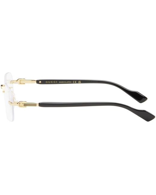 Gucci Gold & Black Rimless Rectangle Glasses