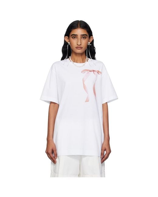 Simone Rocha White Ribbon Bow Tail T-Shirt