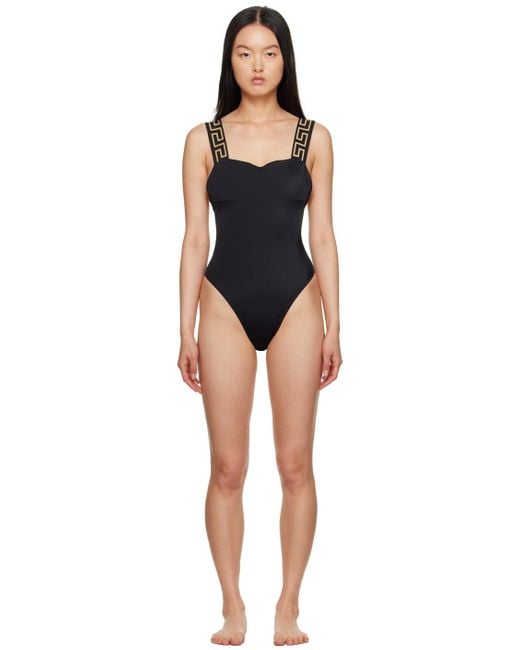 Versace ブラック グレカ ワンピース スイムウェア Black