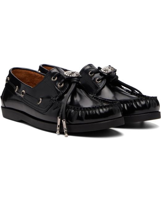 Toga Virilis Black Leather Boat Shoes for men