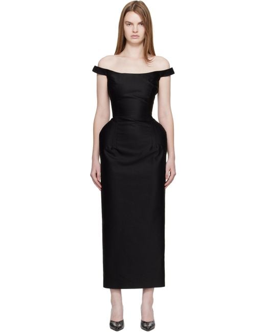 Magda Butrym Black Off-Shoulder Hip Pad Maxi Dress