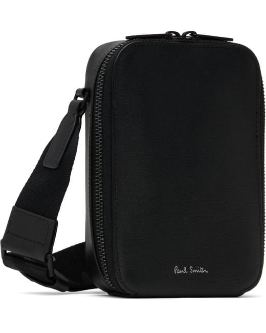 Paul Smith Black Straw-Grain Embossed Leather Flight Pouch for men
