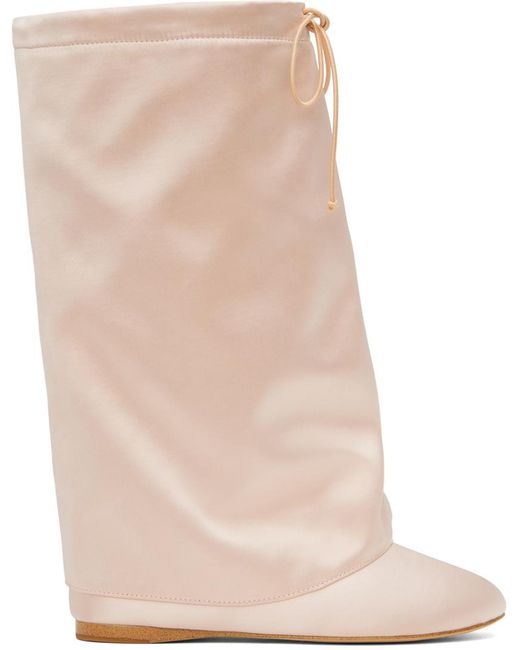 PRAYING Natural Satin Knee-High Ballet Boots