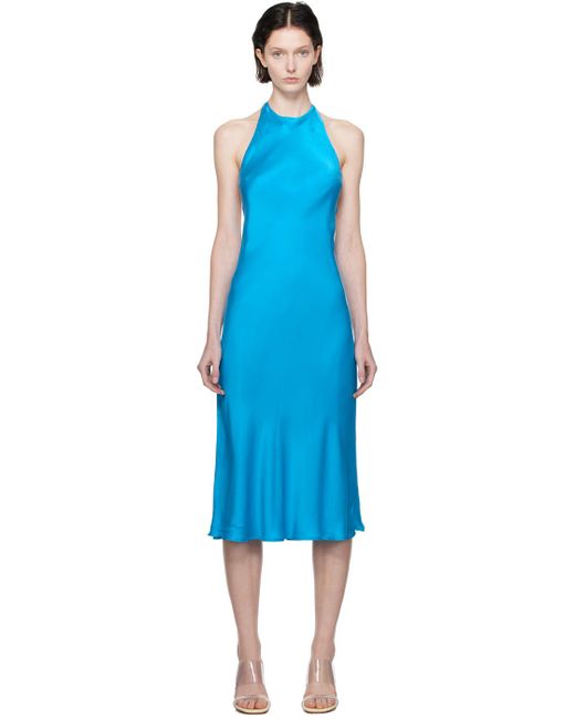 SILK LAUNDRY Blue Halter Midi Dress