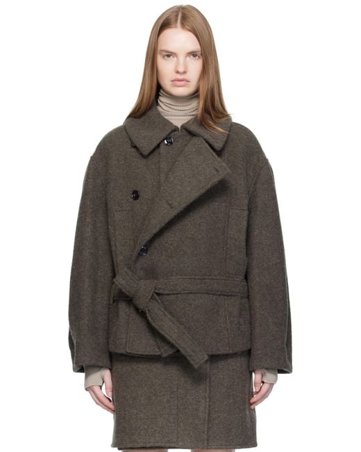 Lemaire Khaki Short Asymmetrical Bathrobe Coat in Black | Lyst