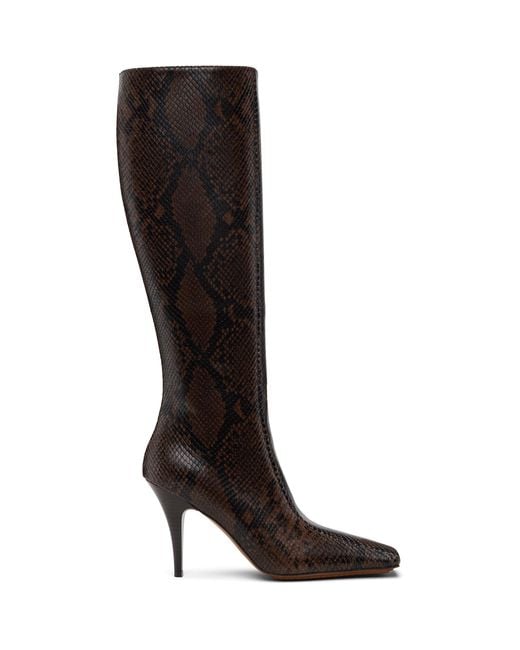 Stella McCartney Black Square-Toe Snake Knee-High Stiletto Boots