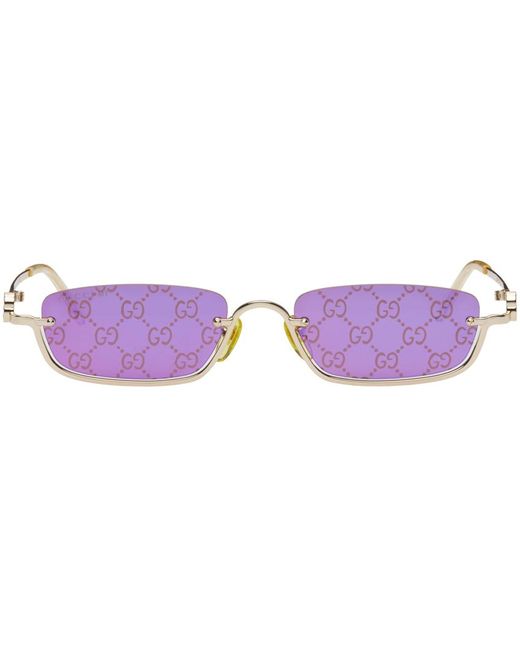 Lunettes de soleil rectangulaires dorées Gucci pour homme en coloris Purple