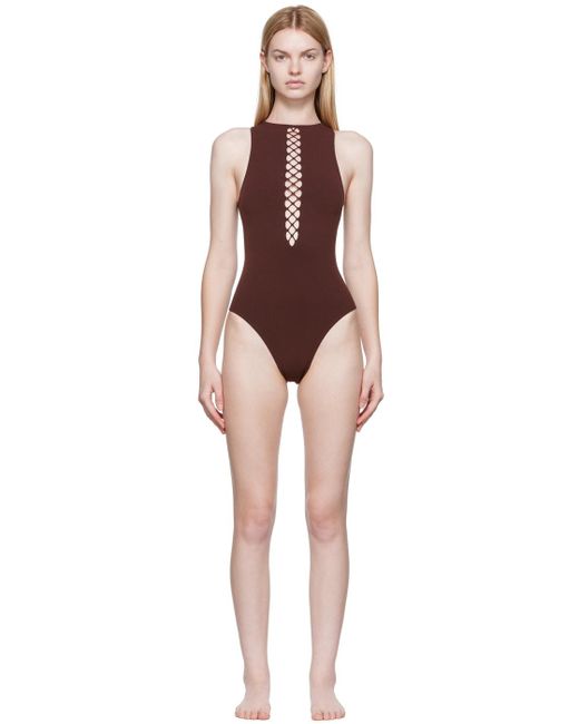 Alaïa Multicolor Brown Corset One-piece Swimsuit