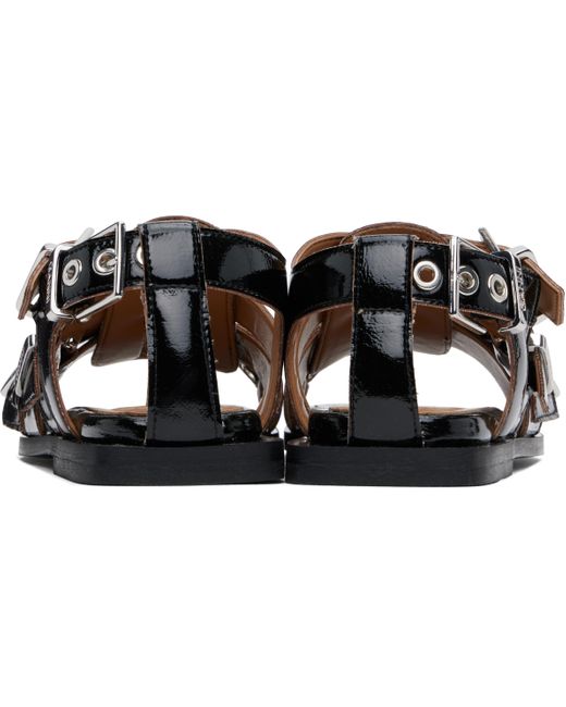 Ganni ブラック Feminine Buckle ストラップ ナプラック フラットサンダル Black