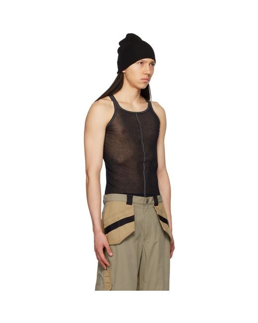Dion Lee Black Semi-Sheer Tank Top for men