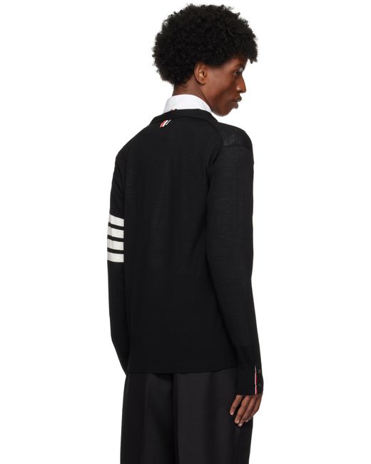 Thom Browne Black Thom E Fine Merino Wool V-neck 4-bar Cardigan for men