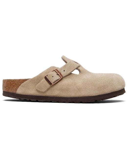 Birkenstock Brown Regular Boston Soft Footbed Suede Leather Loafers for men