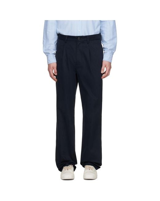 Noah NYC Blue Sanded Twill Pleated Trousers for men