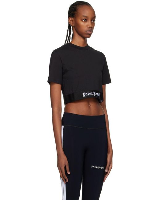 Palm Angels Cropped Logo-tape T-shirt in Black | Lyst